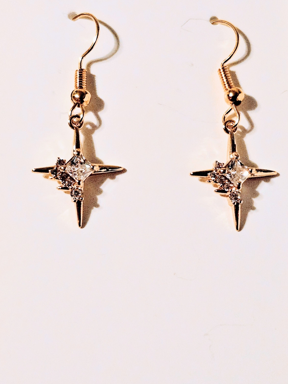 Gold Starburst Drop Earrings with Clear Stones - Women Jewelry